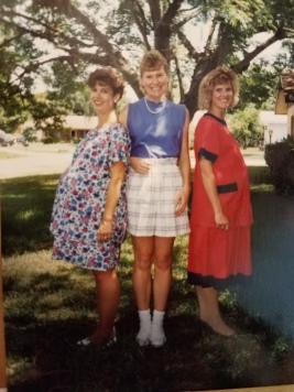 Cyndi, my oldest sister, is at left; I'm in the middle; Trish was at right.