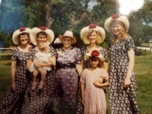 Four generations: My mom, Cyndi with her daughter Sarah, Nana, Trish with her daughter Megan, and me.