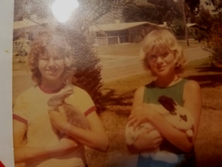 Trish and I with our first live Easter bunnies. She's holding Suzy Q while I hold Rabbi T. (We formerly had steers named Fert and Lizer. My dad was quite the creative namer.)