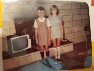 Me, proudly wearing my Brownies uniform, and Trish.